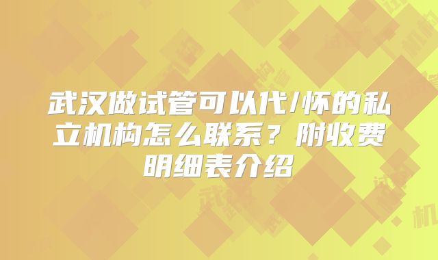 武汉做试管可以代/怀的私立机构怎么联系？附收费明细表介绍