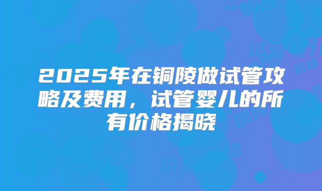 2025年在铜陵做试管攻略及费用，试管婴儿的所有价格揭晓
