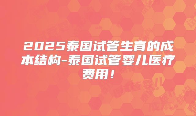 2025泰国试管生育的成本结构-泰国试管婴儿医疗费用！