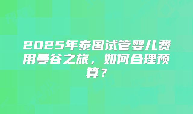 2025年泰国试管婴儿费用曼谷之旅,如何合理预算?
