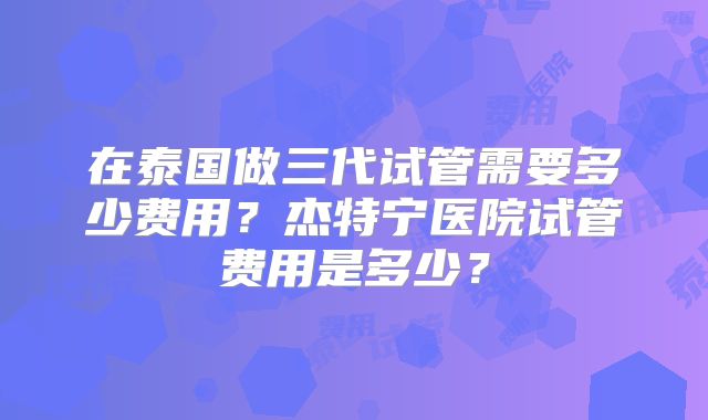 在泰国做三代试管需要多少费用？杰特宁医院试管费用是多少？