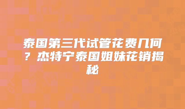 泰国第三代试管花费几何？杰特宁泰国姐妹花销揭秘