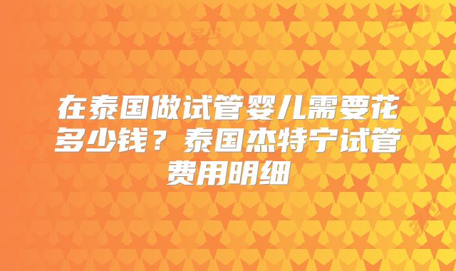 在泰国做试管婴儿需要花多少钱？泰国杰特宁试管费用明细