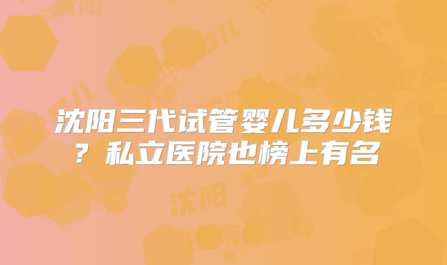 沈阳三代试管婴儿多少钱？私立医院也榜上有名