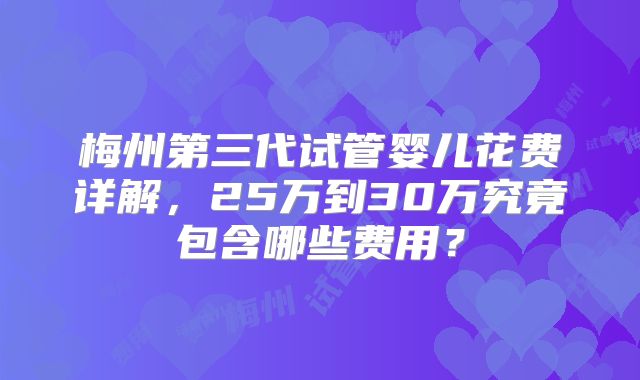 梅州第三代试管婴儿花费详解，25万到30万究竟包含哪些费用？