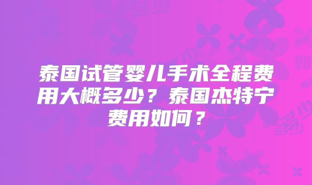 泰国试管婴儿手术全程费用大概多少？泰国杰特宁费用如何？