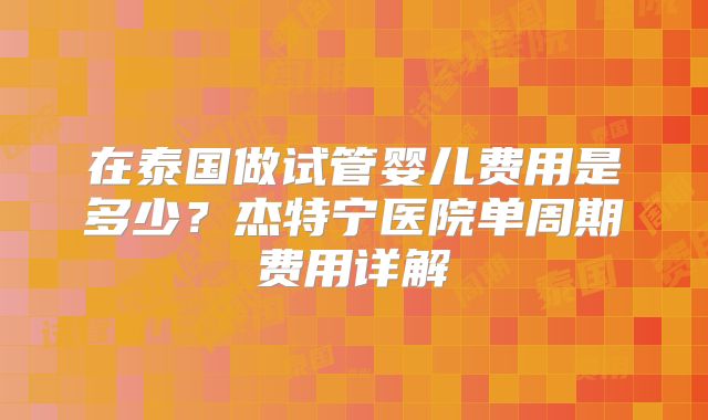 在泰国做试管婴儿费用是多少？杰特宁医院单周期费用详解