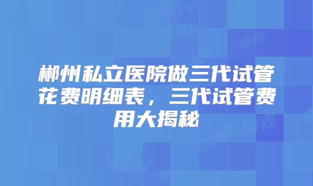 郴州私立医院做三代试管花费明细表，三代试管费用大揭秘