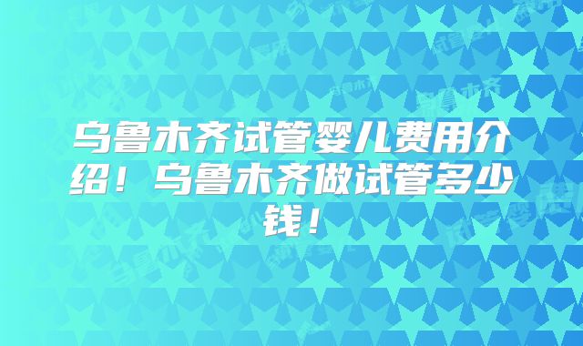 乌鲁木齐试管婴儿费用介绍！乌鲁木齐做试管多少钱！