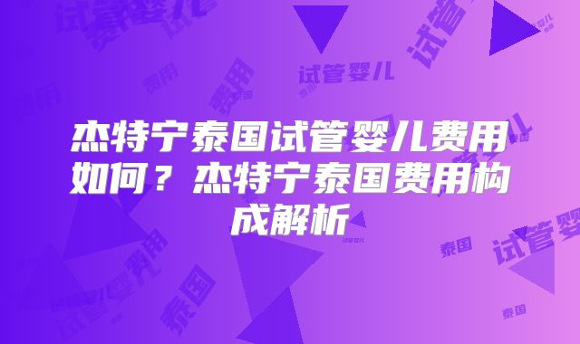 杰特宁泰国试管婴儿费用如何？杰特宁泰国费用构成解析