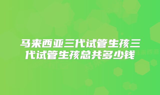 马来西亚三代试管生孩三代试管生孩总共多少钱