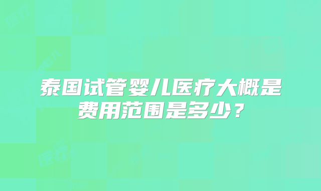 泰国试管婴儿医疗大概是费用范围是多少?