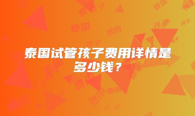 泰国试管孩子费用详情是多少钱？