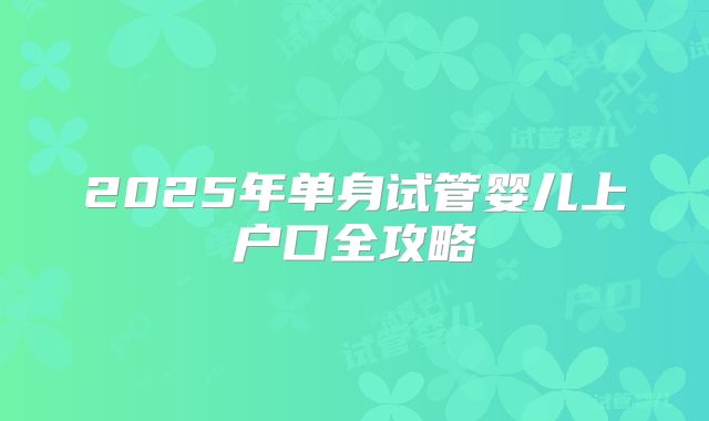 2025年单身试管婴儿上户口全攻略