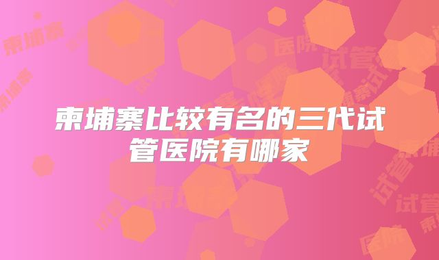 柬埔寨比较有名的三代试管医院有哪家