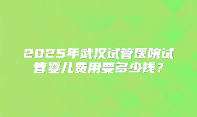 2025年武汉试管医院试管婴儿费用要多少钱？