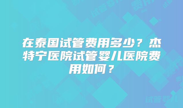 在泰国试管费用多少？杰特宁医院试管婴儿医院费用如何？