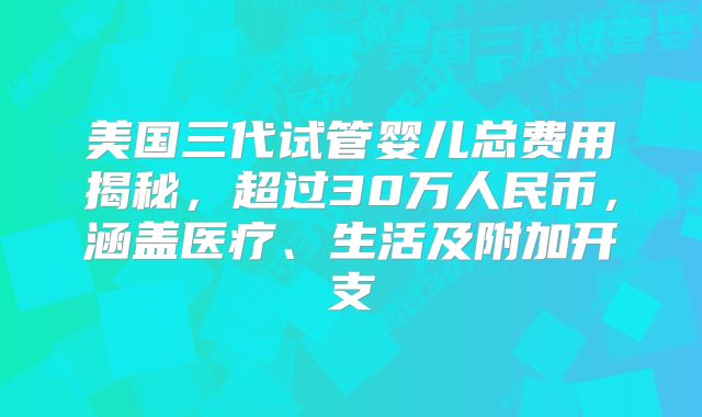 美国三代试管婴儿总费用揭秘，超过30万人民币，涵盖医疗、生活及附加开支