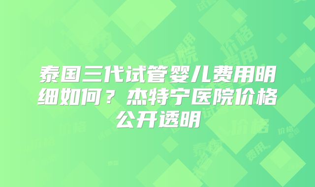 泰国三代试管婴儿费用明细如何?杰特宁医院价格公开透明