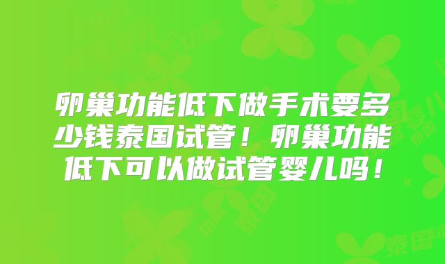 卵巢功能低下做手术要多少钱泰国试管!卵巢功能低下可以做试管婴儿吗!