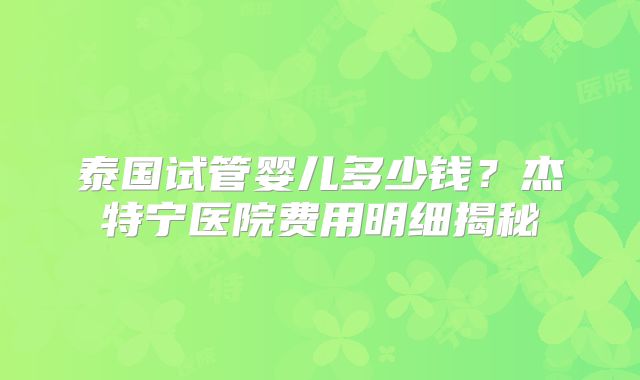 泰国试管婴儿多少钱？杰特宁医院费用明细揭秘