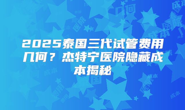 2025泰国三代试管费用几何？杰特宁医院隐藏成本揭秘