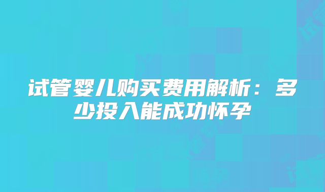 试管婴儿购买费用解析：多少投入能成功怀孕
