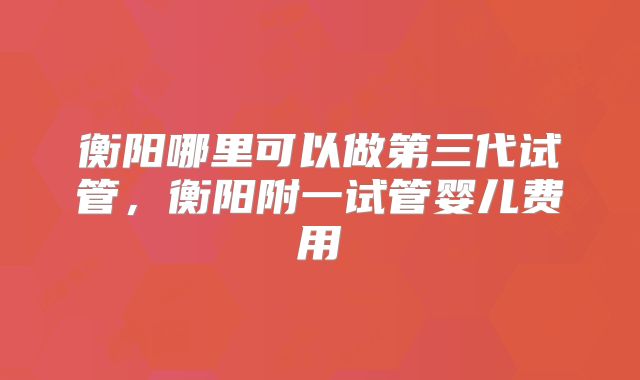 衡阳哪里可以做第三代试管,衡阳附一试管婴儿费用