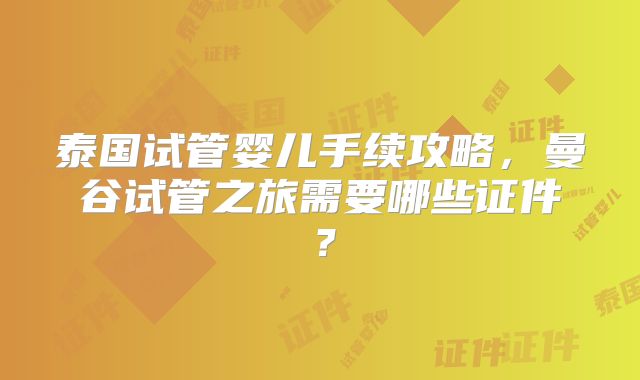 泰国试管婴儿手续攻略，曼谷试管之旅需要哪些证件？