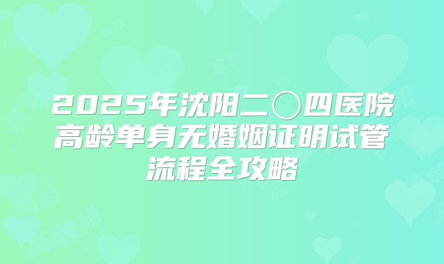 2025年沈阳二〇四医院高龄单身无婚姻证明试管流程全攻略