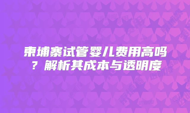 柬埔寨试管婴儿费用高吗？解析其成本与透明度