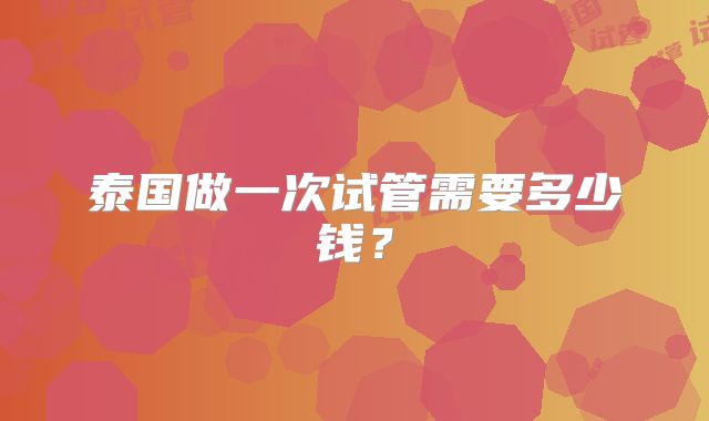 泰国做一次试管需要多少钱？