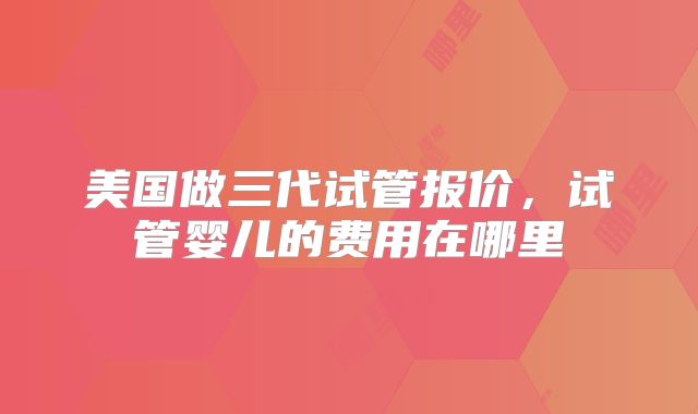 美国做三代试管报价,试管婴儿的费用在哪里