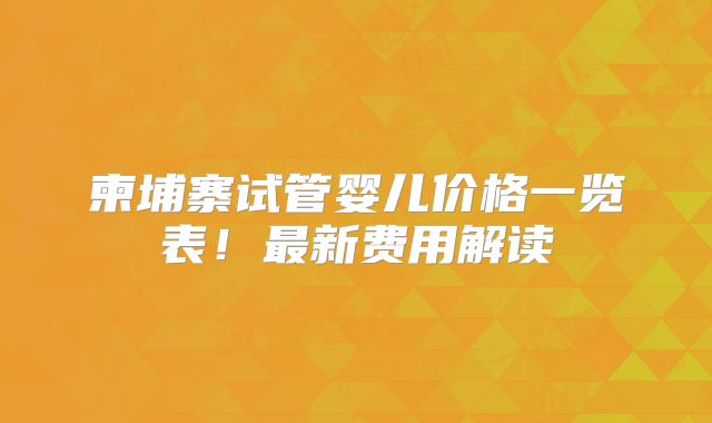 柬埔寨试管婴儿价格一览表！最新费用解读