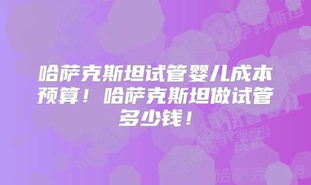 哈萨克斯坦试管婴儿成本预算！哈萨克斯坦做试管多少钱！