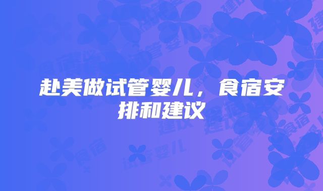 赴美做试管婴儿，食宿安排和建议