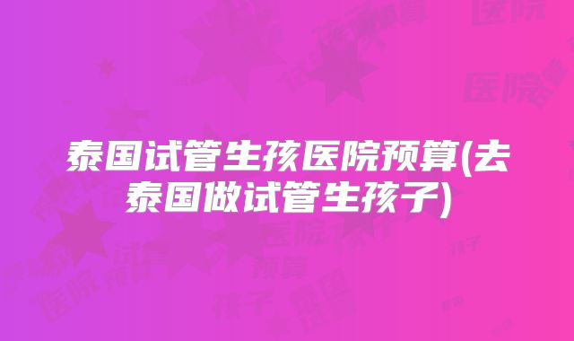 泰国试管生孩医院预算(去泰国做试管生孩子)