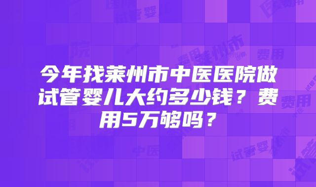 今年找莱州市中医医院做试管婴儿大约多少钱？费用5万够吗？