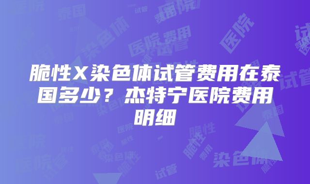 脆性X染色体试管费用在泰国多少？杰特宁医院费用明细