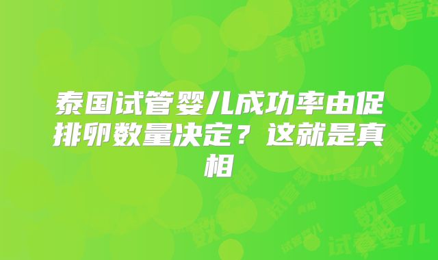 泰国试管婴儿成功率由促排卵数量决定？这就是真相
