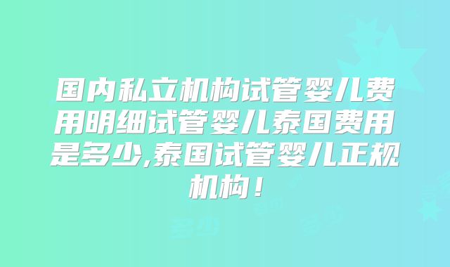 国内私立机构试管婴儿费用明细试管婴儿泰国费用是多少,泰国试管婴儿正规机构！