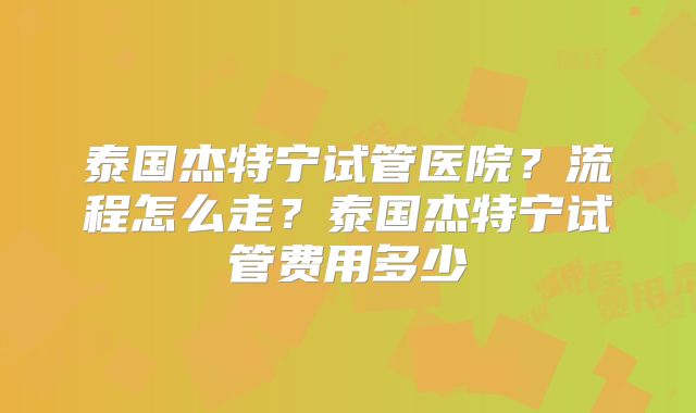 泰国杰特宁试管医院？流程怎么走？泰国杰特宁试管费用多少