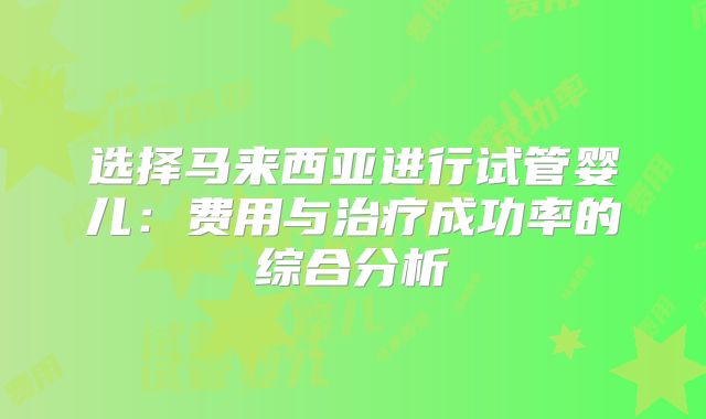 选择马来西亚进行试管婴儿：费用与治疗成功率的综合分析
