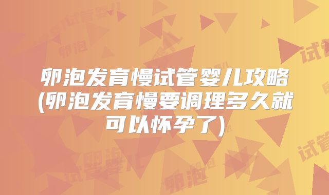 卵泡发育慢试管婴儿攻略(卵泡发育慢要调理多久就可以怀孕了)