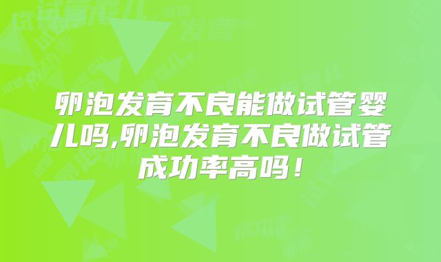 卵泡发育不良能做试管婴儿吗,卵泡发育不良做试管成功率高吗！