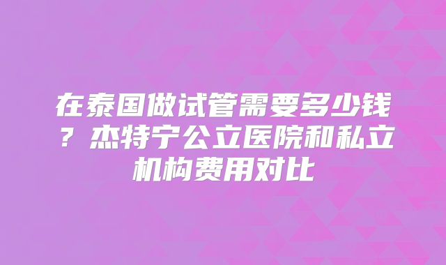 在泰国做试管需要多少钱？杰特宁公立医院和私立机构费用对比