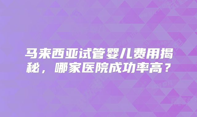 马来西亚试管婴儿费用揭秘,哪家医院成功率高?