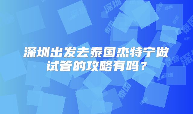 深圳出发去泰国杰特宁做试管的攻略有吗？