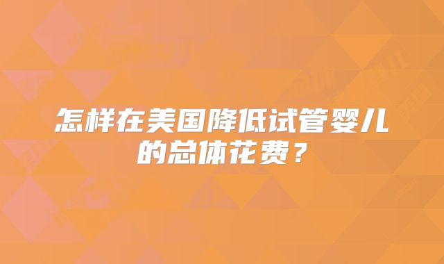 怎样在美国降低试管婴儿的总体花费？