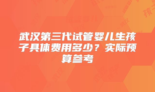 武汉第三代试管婴儿生孩子具体费用多少？实际预算参考